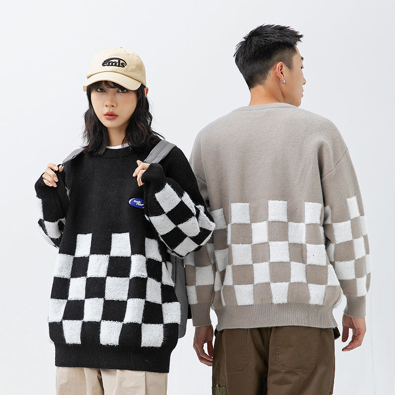 Unisex Retro Checked Casual Sweater