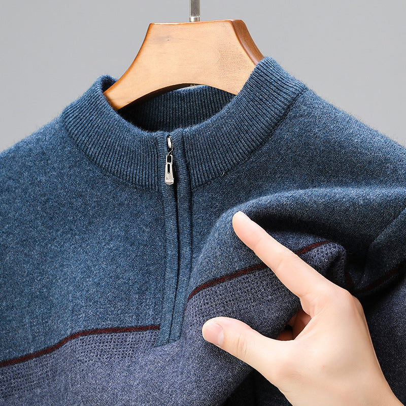 Zipper Collar Sweater Men's Thickened Long-sleeved Sweater