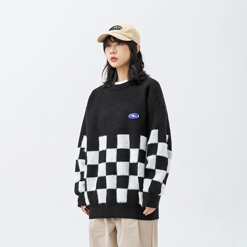 Unisex Retro Checked Casual Sweater